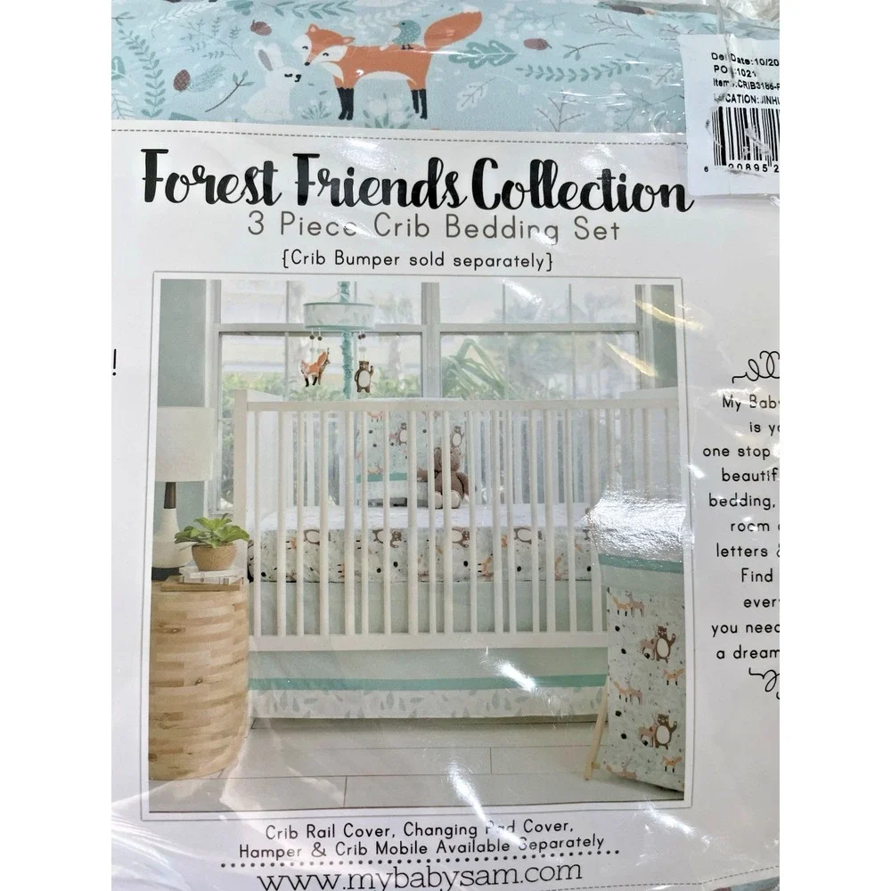 My Baby Sam Forest Friends‎ 4 Pc Nursery Crib Bedding Set Quilt Sheet Skirt Rail